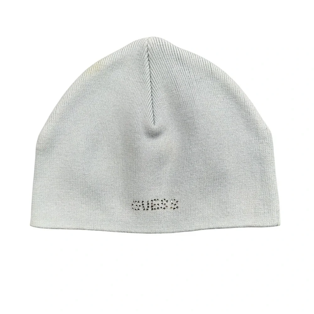 Guess Jeans Light Blue Cotton Knit Rhinestone Logo Beanie Hat One‎ Size 158